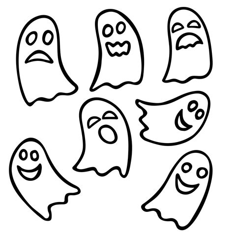 ghost hand drawn doodle set black outline halloween spirit clip art