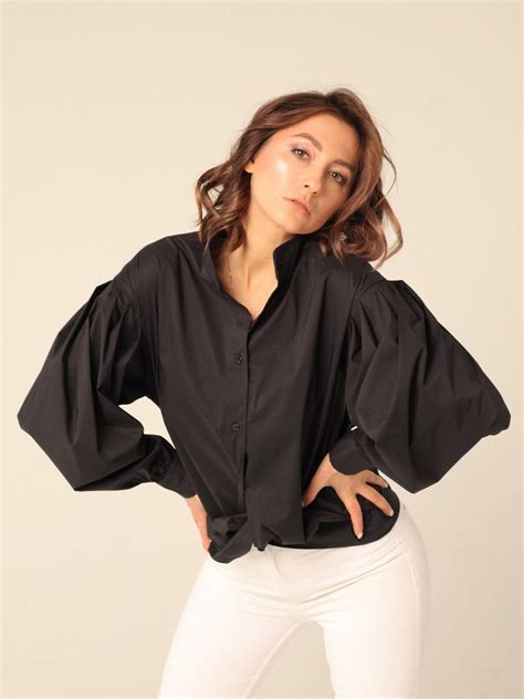 black blouse  puffy sleeves big sleeve blouse women etsy