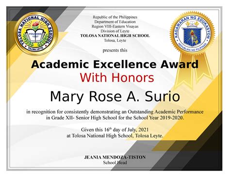 award certificates academic excellence awardees   republic