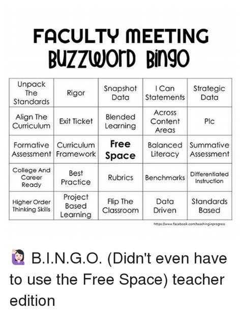 Faculty Meeting Buzzword Bingo Unpack Snapshot Can Strategic Rigor The