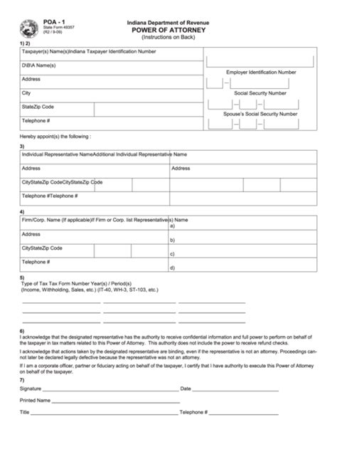 fillable form poa  power  attorney  printable