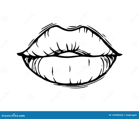 hand drawn female lips isolated  white background stock vector