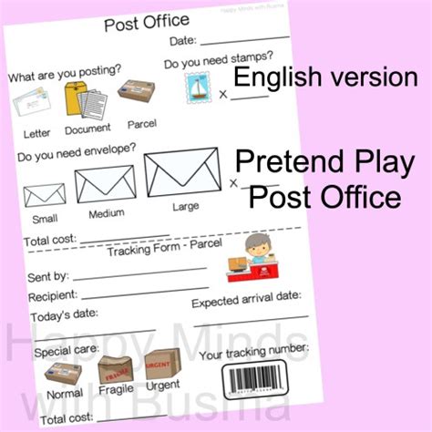 printable post office dramatic play happy minds  busma