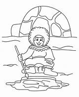 Inuit Coloring Spearing Fish Eskimo Template sketch template