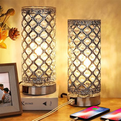 bedside table lamp  dual usb charging ports nightstand crystal desk lamp home furniture