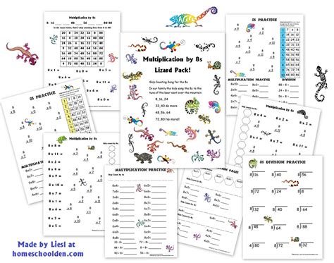 multiplication   worksheet packet lizard theme homeschool den