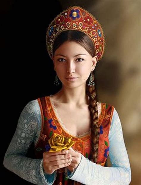 Russian Girl In Traditional Headdress Kokoshnik