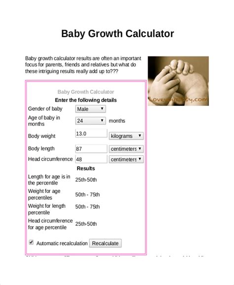 baby growth chart calculator templates  sample  format