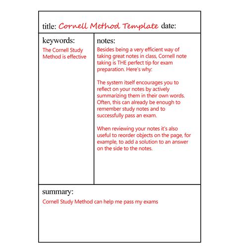 cornell note  method printable template  effective