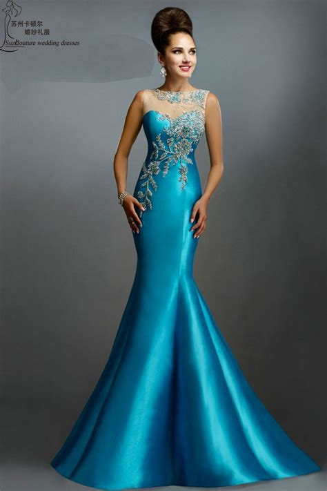 long evening dress   elegant turquoise mermaid evening