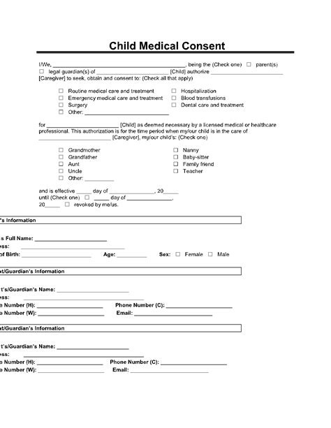 child medical consent form  sample cocodoc