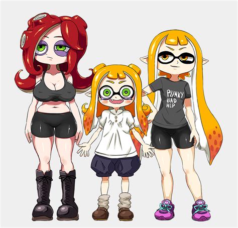 inkling inkling girl and octoling splatoon and 1 more drawn by yuta