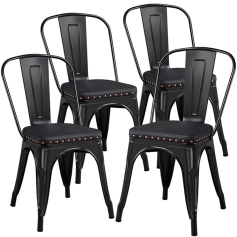 Yaheetech Set Of 4 Metal Dining Chairs Industrial Style Stackable