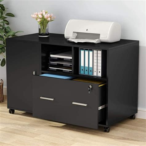 tribesigns file cabinet  lock  drawer mobile lateral filing cabinet printer stand