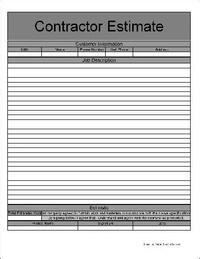 independent contractor estimate template