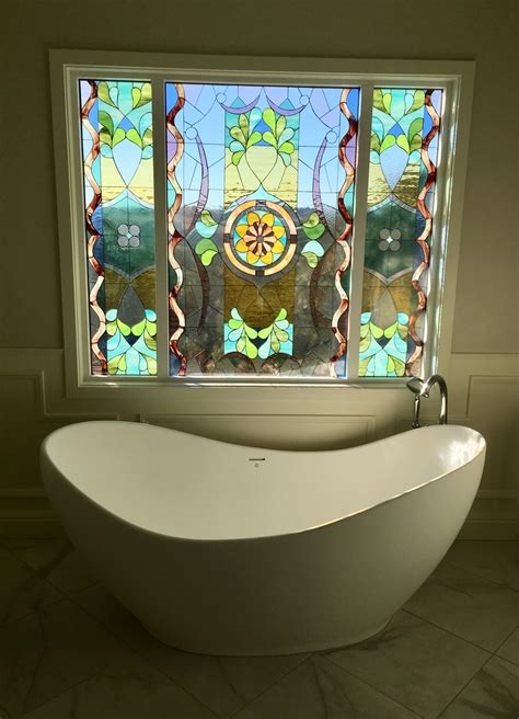 Amazing Large Segmented Floral Stained Glass Bathtub Window