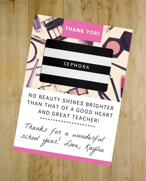 teacher appreciation gift printable sephora gift card holder etsy