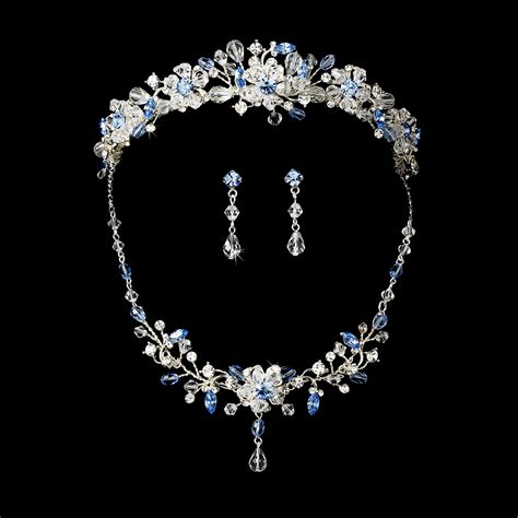 light blue swarovski crystal bridal jewelry tiara set light blue adams jewelers