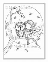 Fairy Fireflies Owl sketch template