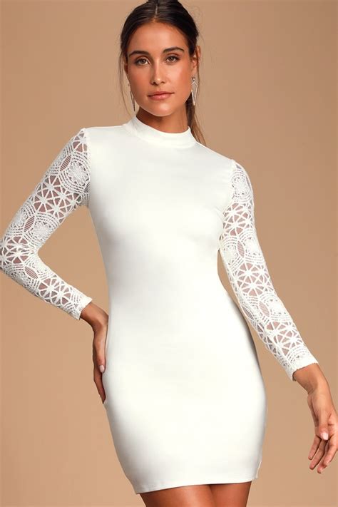 sexy white dress lace long sleeve dress bodycon dress lulus