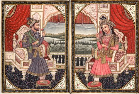 Mughal Miniature Art Emperor Shah Jahan Empress Mumtaz
