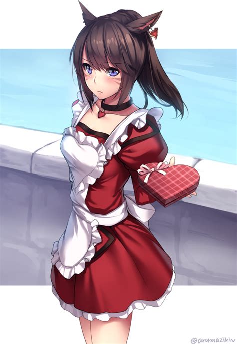 cute neko maid give some present to her master animegirl