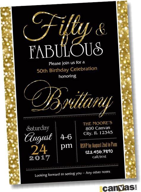 50th Birthday Invitation Fifty And Fabulous Black And