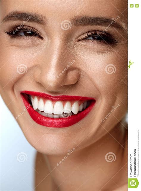 Beauty Fashion Woman Face With Perfect White Smile Red