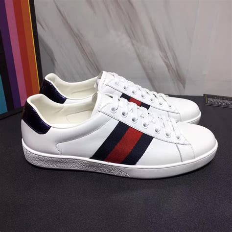 gucci men ace  top sneaker shoes  leather  web navy lulux