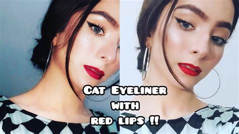 Classic Cat Eyeliner And Red Lips With Low Messy Bun Tutorial ~ Maham