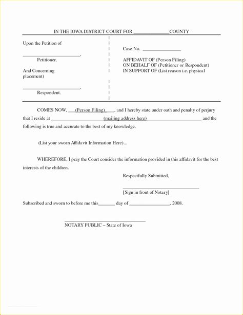 affidavit template    blank sworn affidavit form