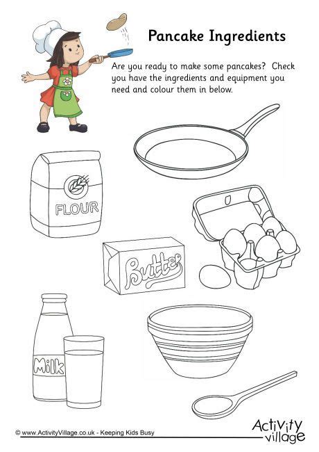 exciting pancake ingredients colouring page pancake day colouring