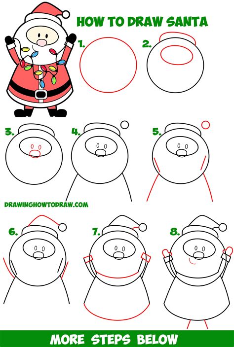 learn   draw santa claus holding christmas lights easy step