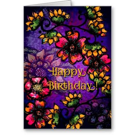 purple  gold bohemian art birthday greeting card purple birthday