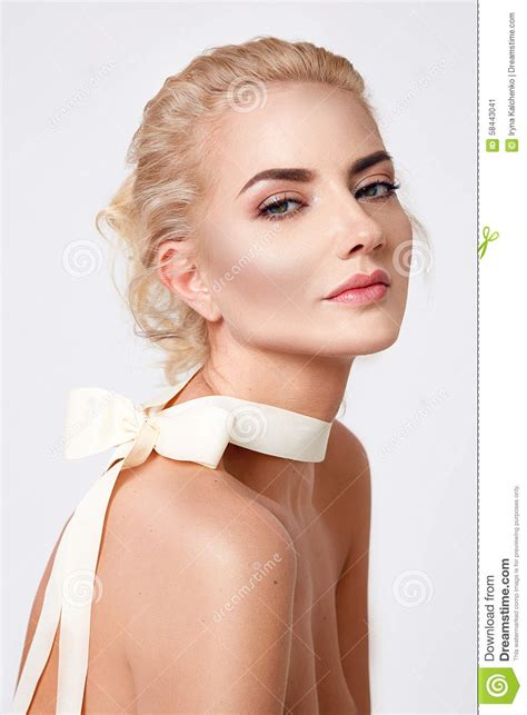 Beautiful Blond Woman Natural Makeup Nude Body Shape Stock