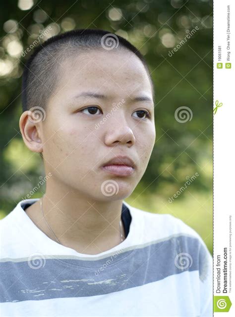 depressed bald asian teen girl stock image image of teenage asian 19061581