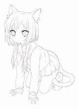Line Drawing Anime Drawings Cute Manga Kawaii Lineart Base Girl Chibi Coloring Pages Sketch Draw Girls Tail Animal Sketches Adult sketch template