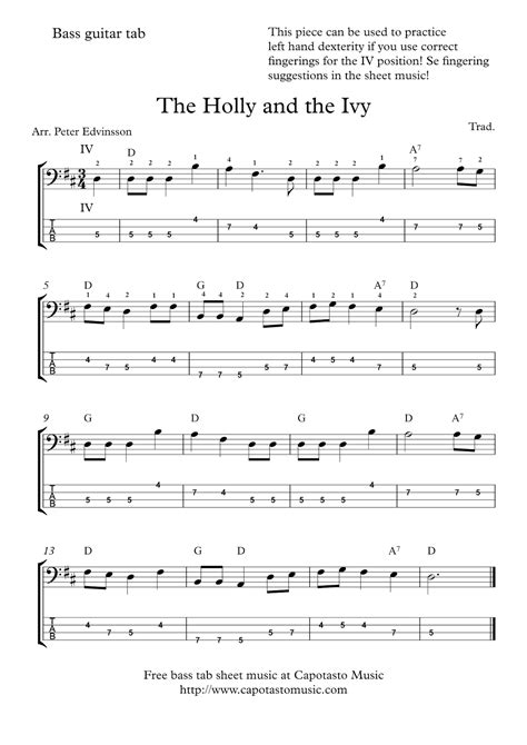 Free Christmas Bass Guitar Tab Sheet Music The Holly And