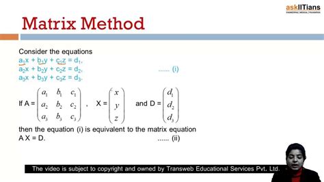 Matrix Method And Augmented Matrix Mathematics Class 12 Iit Jee