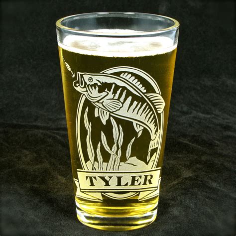 1 Personalized Beer Glass With Bass Etched Glass Pint