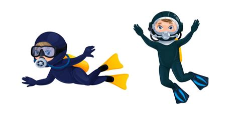 cartoon divers underwater scuba diving characters  vector art