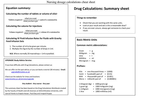 nursing dosage calculations cheat sheet docsity