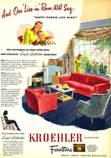 Kroehler Furniture Living Room 1945 Mad Men Art Vintage Ad Art