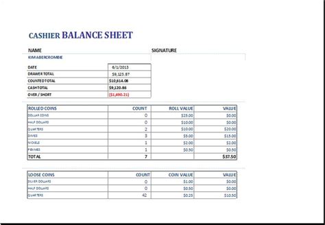 cashier balance sheet template  excel excel templates balance