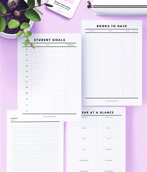 student planner printable  pages shinesheets