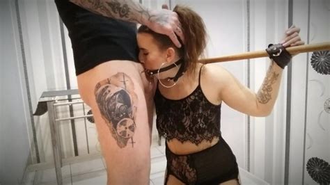 slave training tied up hands spider gag drooling throatfuck and facial