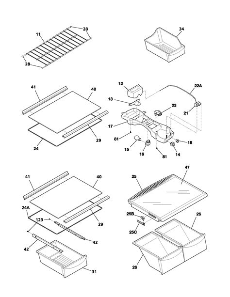 shelves diagram parts list  model frtlnbw frigidaire parts refrigerator parts