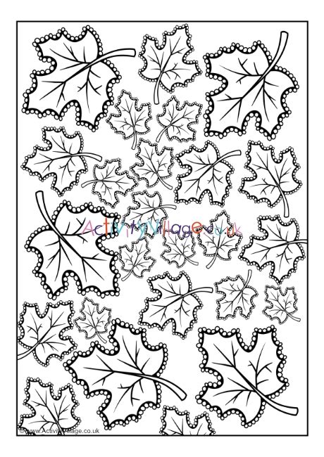doodly autumn leaves colouring page