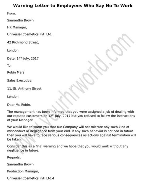 warning letter  employees refusing  work