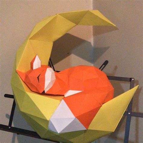 diy papercraft  template  creating  fox   moon  paper